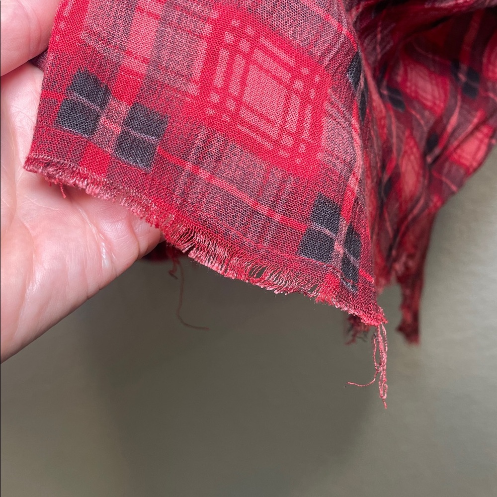 Free People One Lightweight Red Plaid Button-Up Shirt Size M/L - Picture 6 of 9